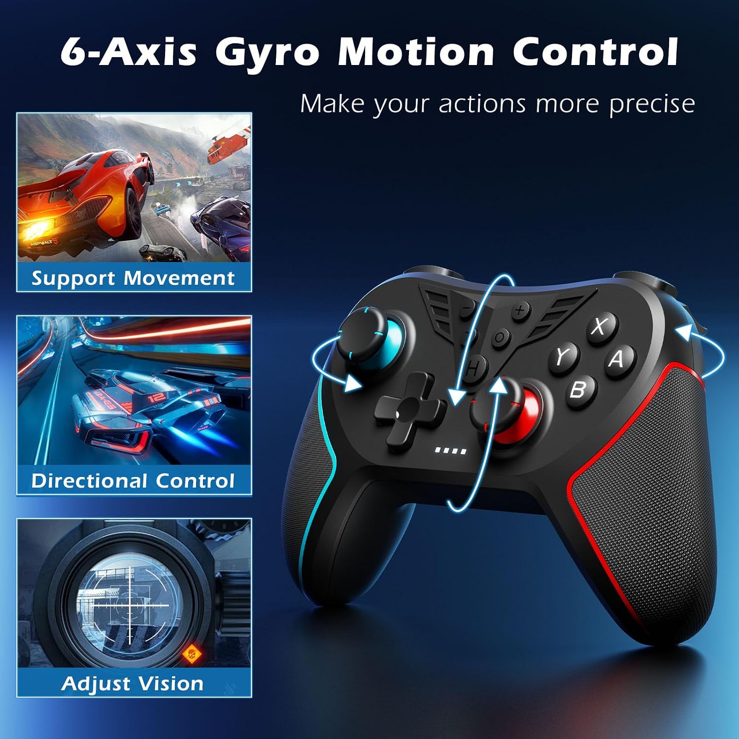Detalle 2 de LATEC Wireless Controller für Switch – mit Hall- Joystick, 6-Achsen-Gyro, Turbo, programmierbaren Tasten
