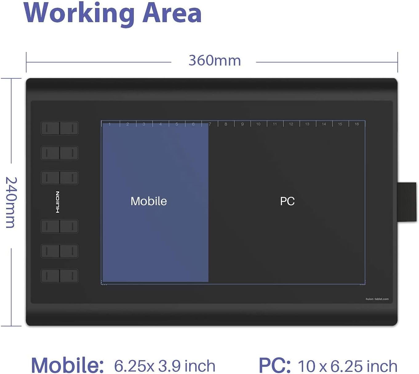 Detalle 2 de Huion Inspiroy H1060P drawing tablet (10×6.25 inch) with battery-free PW100 pen