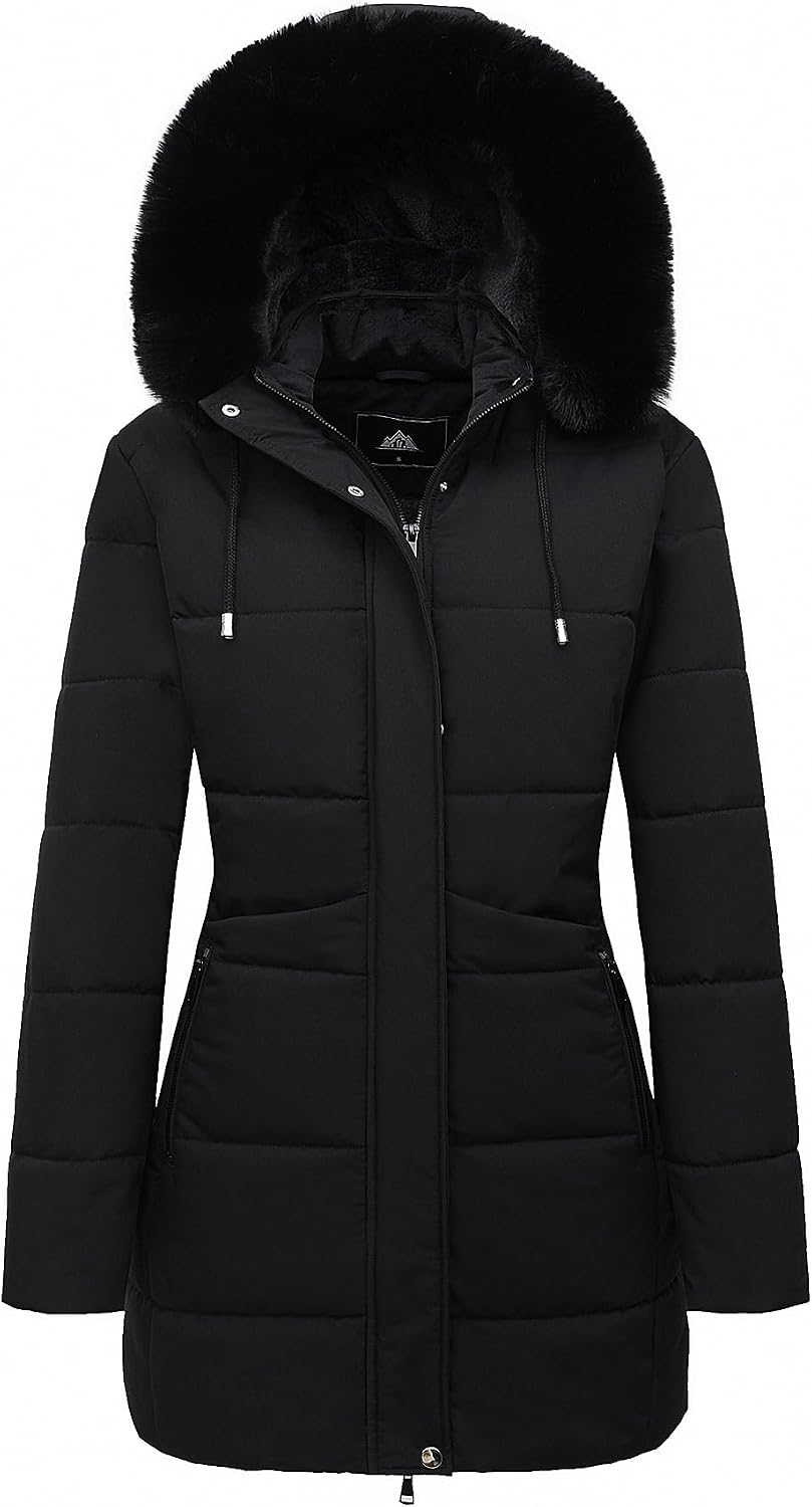 Detalle de MOERDENG Women's Long Winter Puffer Coat, Waterproof with Fleece Lining