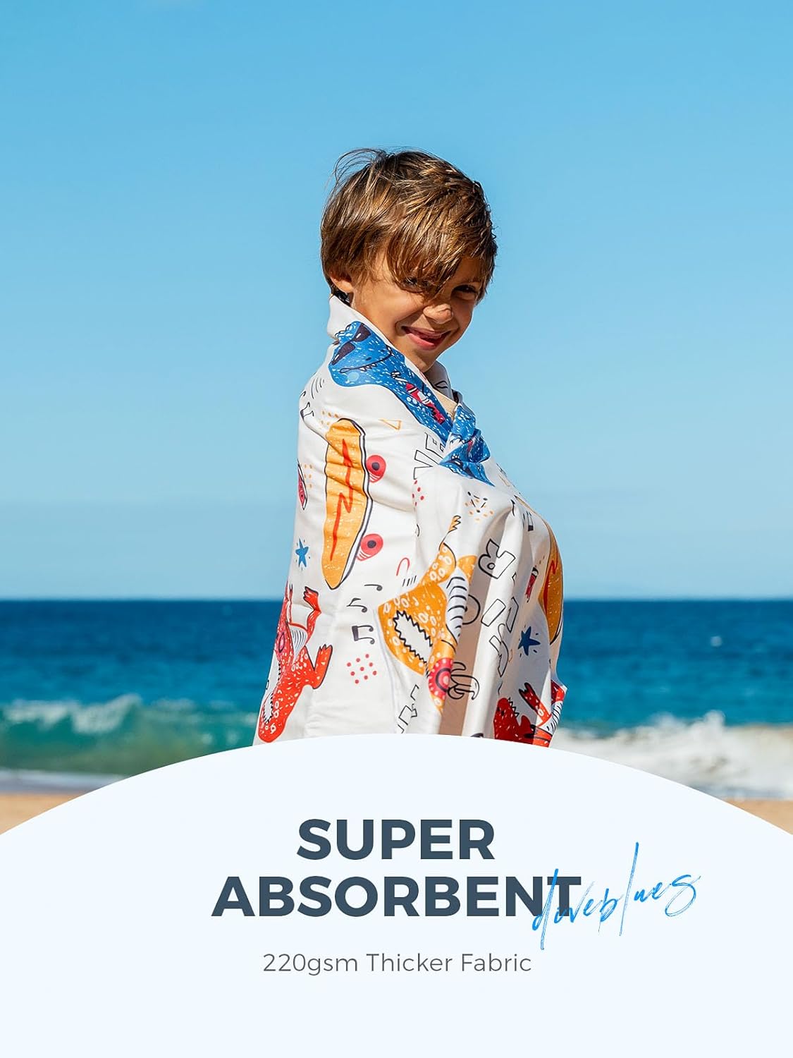 Detalle de Diveblues Kids Microfibre Beach Towel (152x76cm) – quick-dry, sand-free, compact