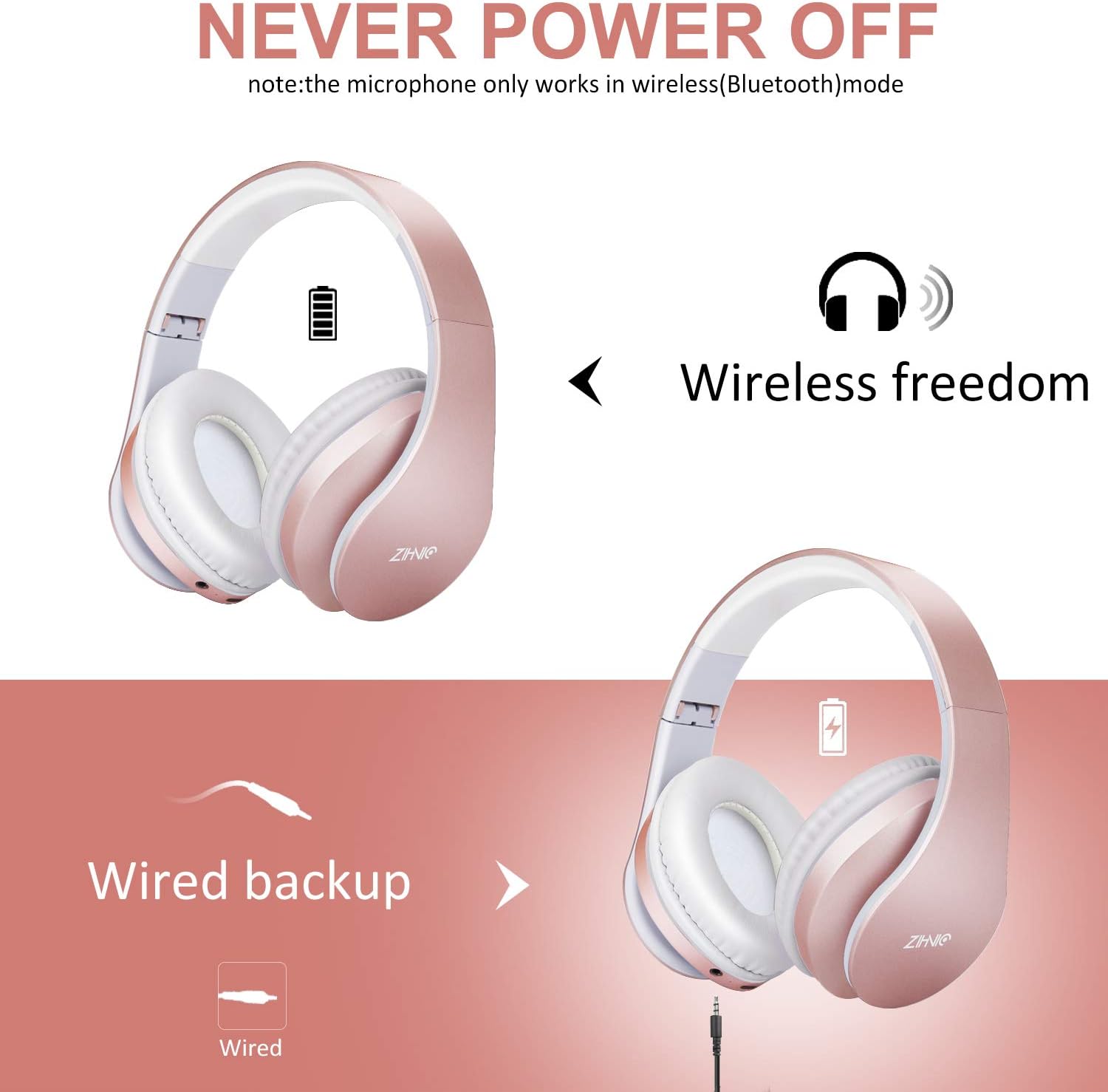 Thumbnail 4 de zihnic ZH Over-Ear Headphones 450 mAh