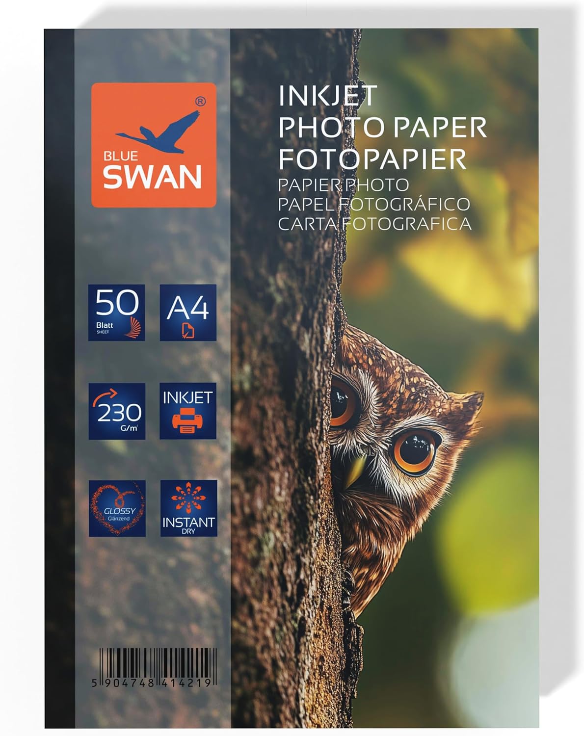 BLUE SWAN Carta Fotografica Lucida A4 230 g/m² Extra Spessa – 50 fogli, bianco lucido, asciugatura rapida e resistente all’acqua (inkjet)
