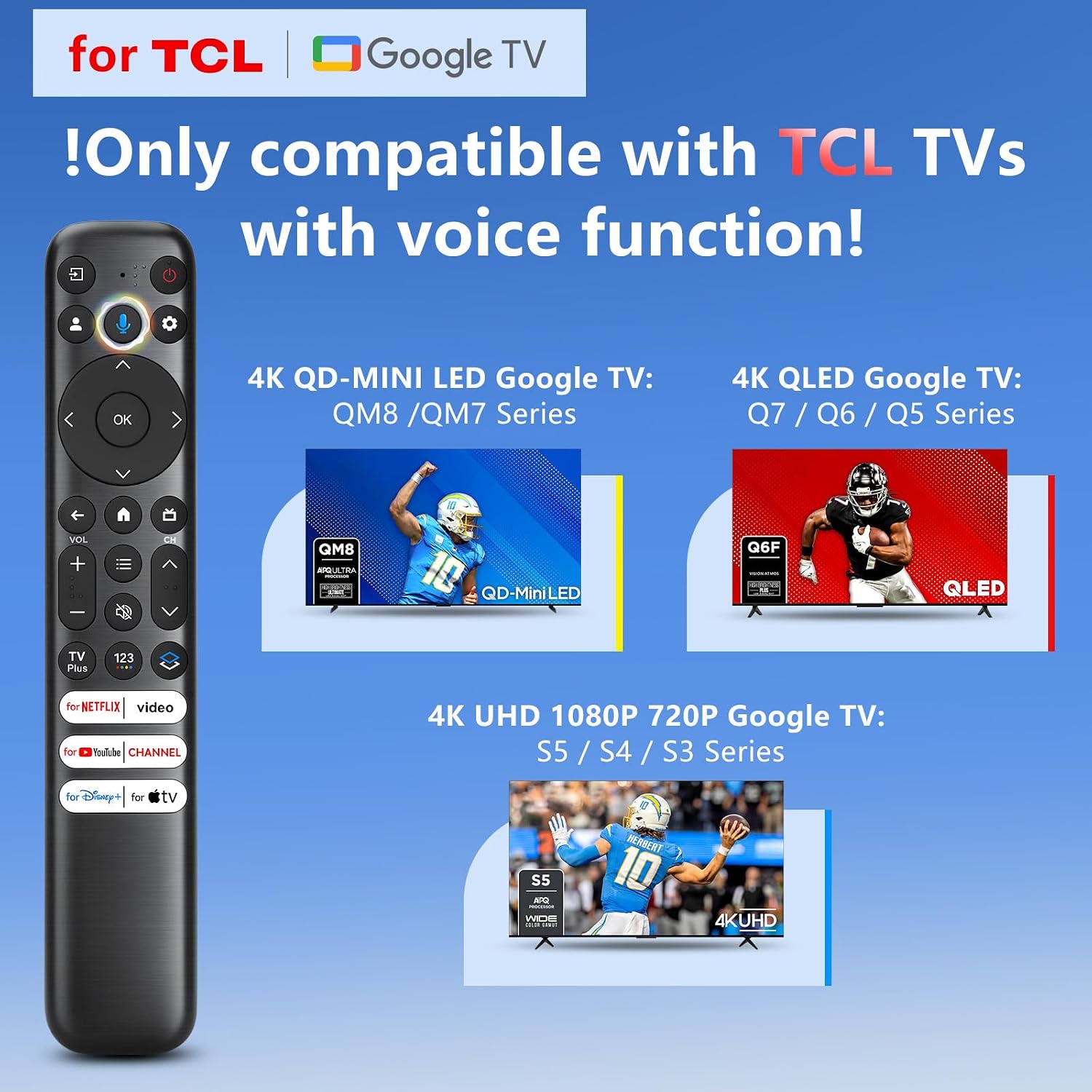 Thumbnail 1 de Voice Remote for TCL Google TV: Replacement with Enhanced Voice Recognition