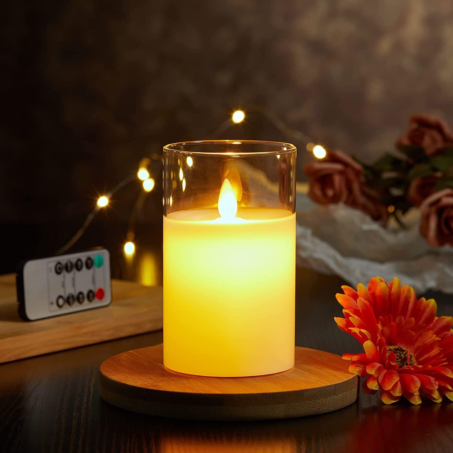 Thumbnail 1 de Candele LED Flickering Flameless con Telecomando a 10 Tasti, 15 cm, Bianco – Vetro e Paraffina Sicure