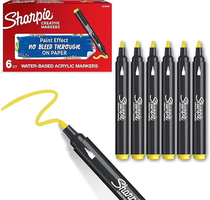 Sharpie Marcadores Creativos Acrílicos Punta Bala Amarillo 6 Piezas 🎨