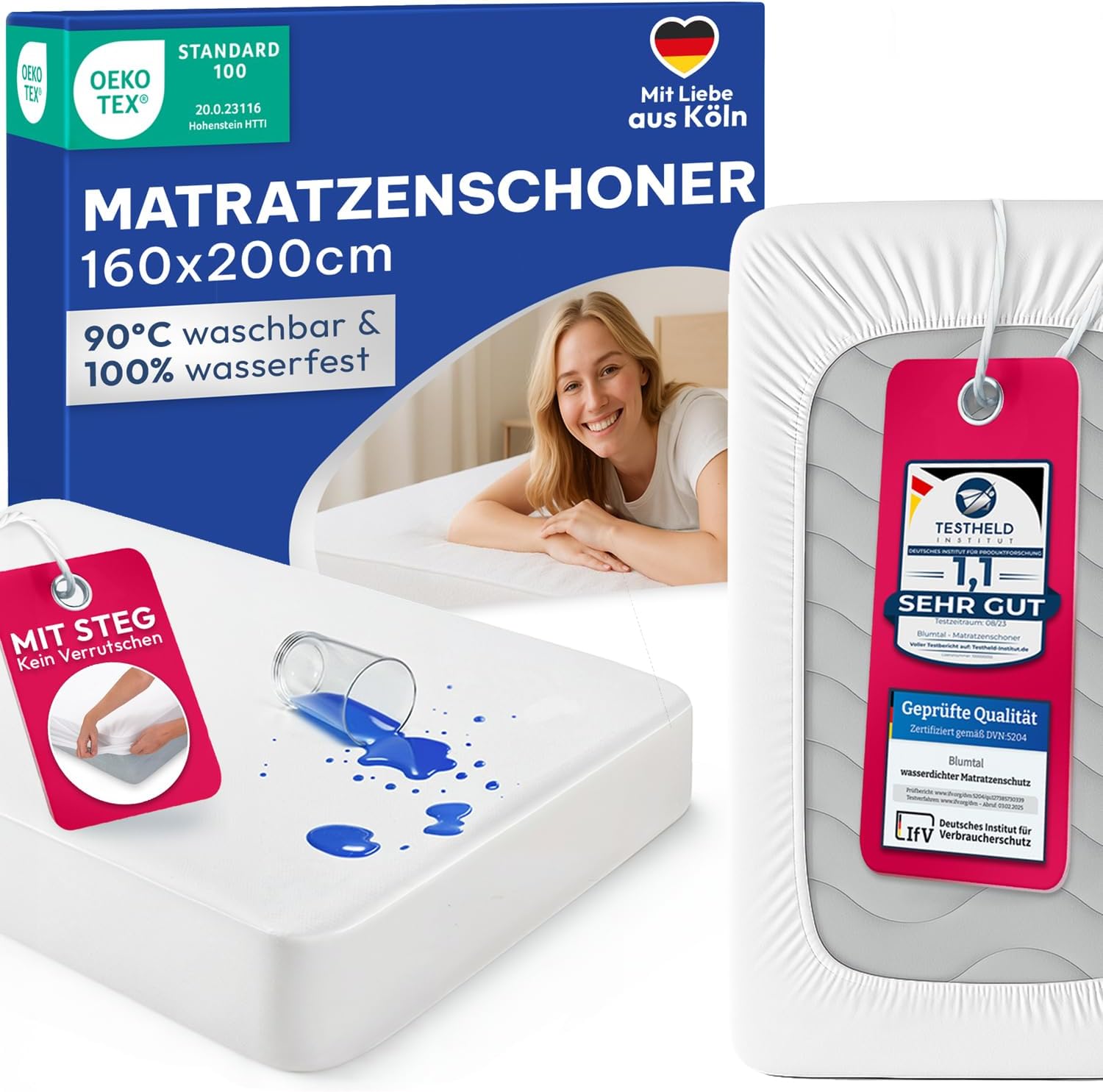 Detalle de Blumtal Matratzenschoner 160x200 cm – wasserdicht, knisterfrei, OEKO-TEX zertifiziert