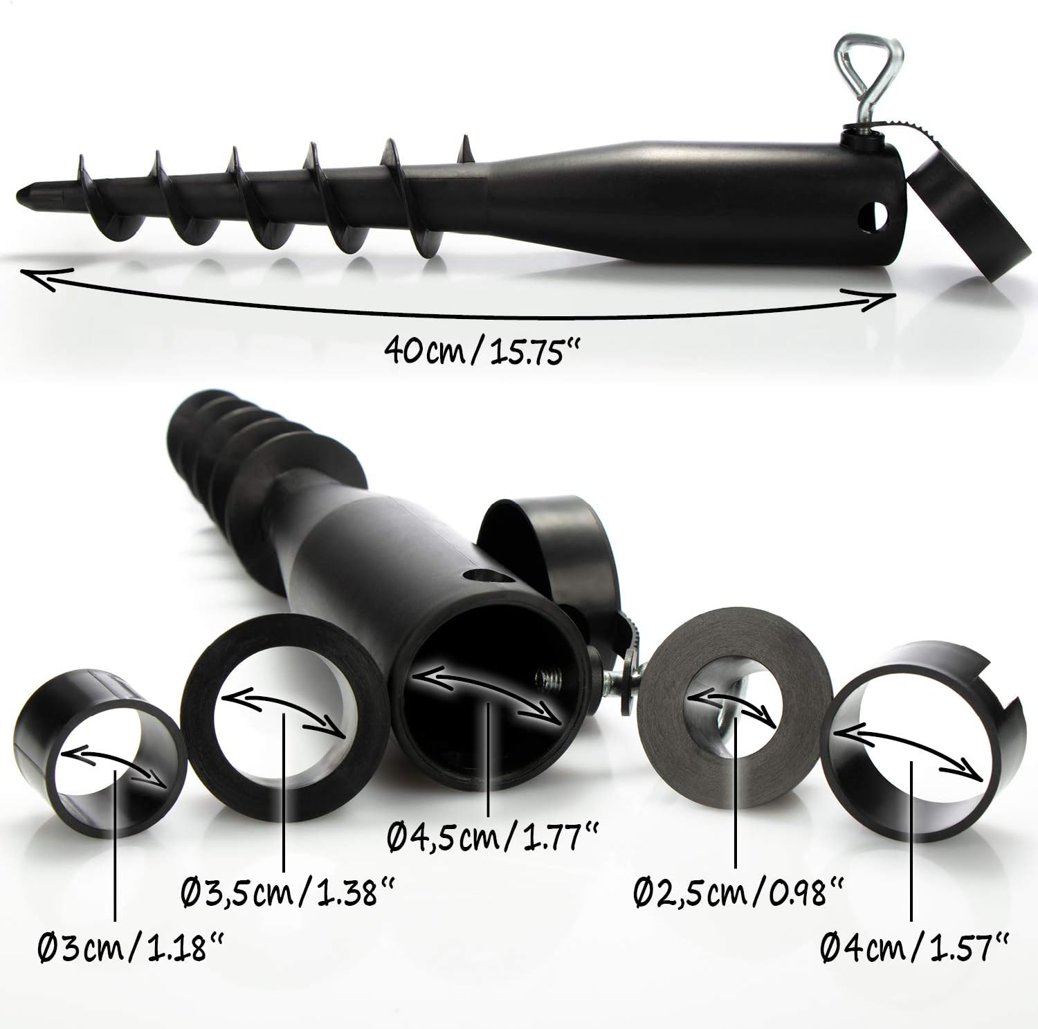 Thumbnail 4 de com-four Portaombrelloni in plastica – Supporto universale per ombrellone, Diametro 25–45 mm, Nero