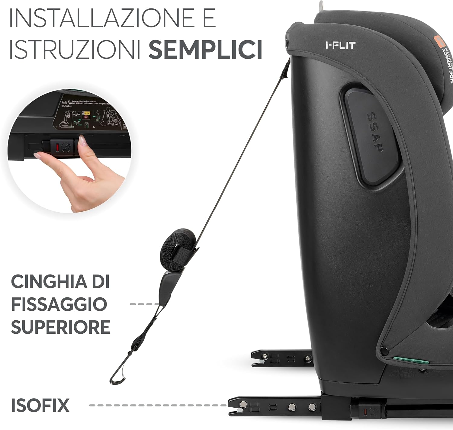 Detalle 2 de KikkaBoo Seggiolino Auto i-FLIT 9-36 kg ISOFIX i-Size: sicurezza, crescita e comfort dalla prima infanzia fino ai 12 anni