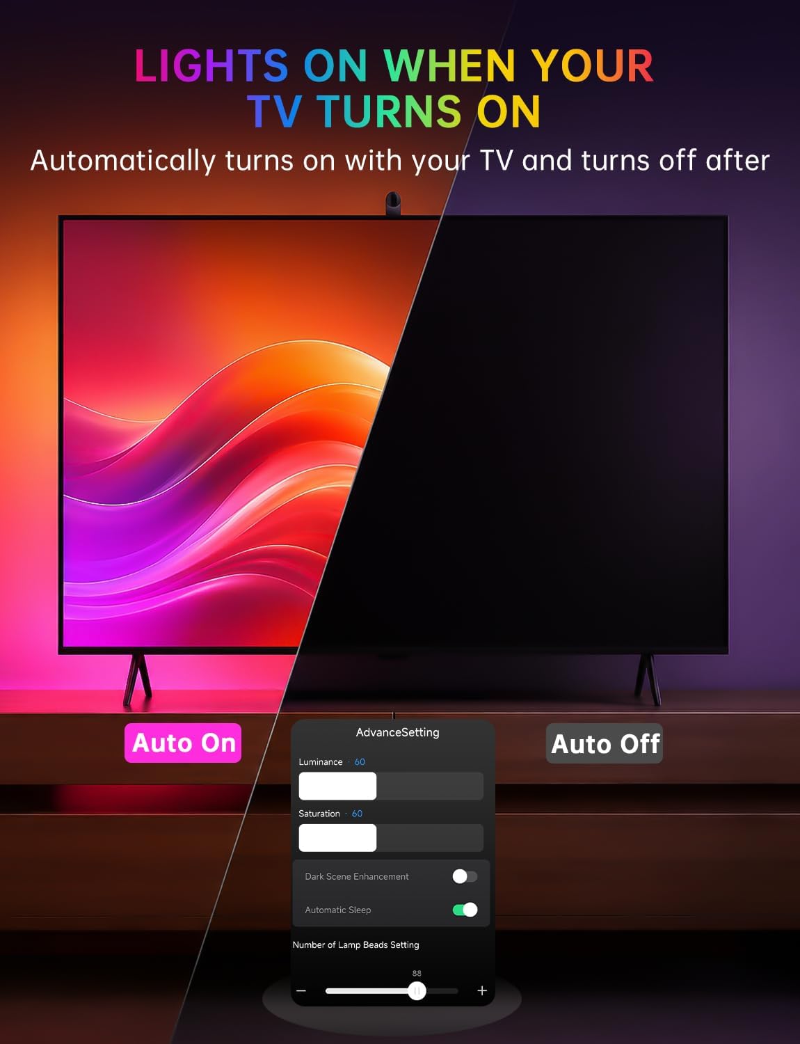 Detalle 2 de FFJ TV LED Backlight with Sensor, 14.7ft RGB Strip for 55–65-Inch TVs