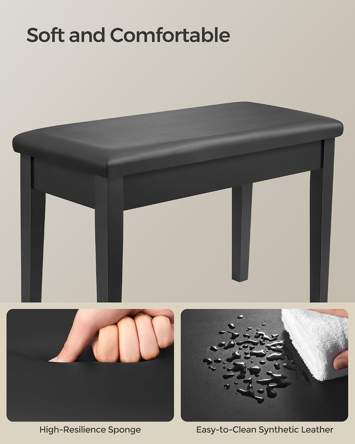 Thumbnail 6 de SONGMICS ULPB75BK Duet Piano Bench with Padded Seat and Storage