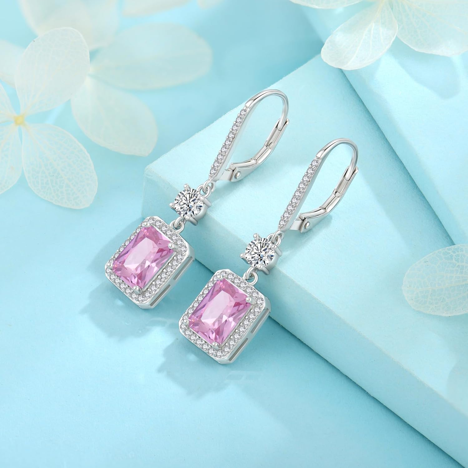 Thumbnail 4 de FJ Rectangular Cut Dangle Drop Earrings in 925 Sterling Silver with Birthstone – Leverback