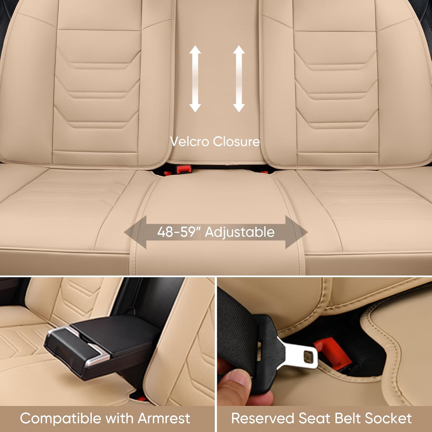 Thumbnail 3 de TIEHESYT Beige Car Seat Covers Full Set: Breathable Leather Comfort for Most Cars