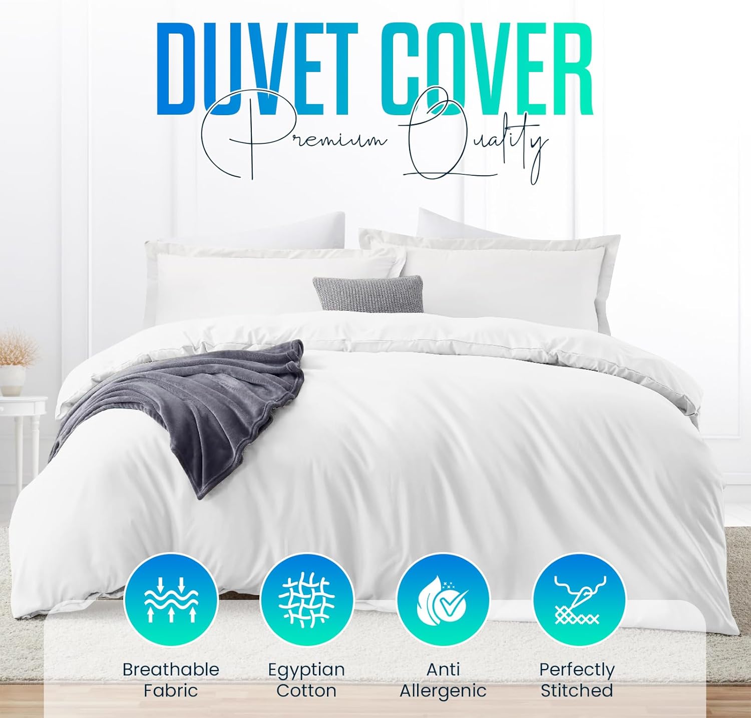 Thumbnail 1 de Linens World 200 Thread Count Egyptian Cotton Duvet Cover Set (Single, White)