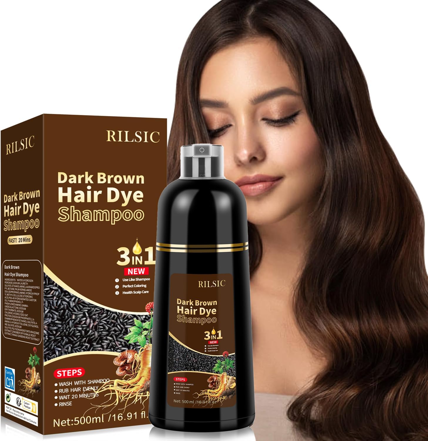 Detalle de Shampoo colorante Dark Brown 3 in 1