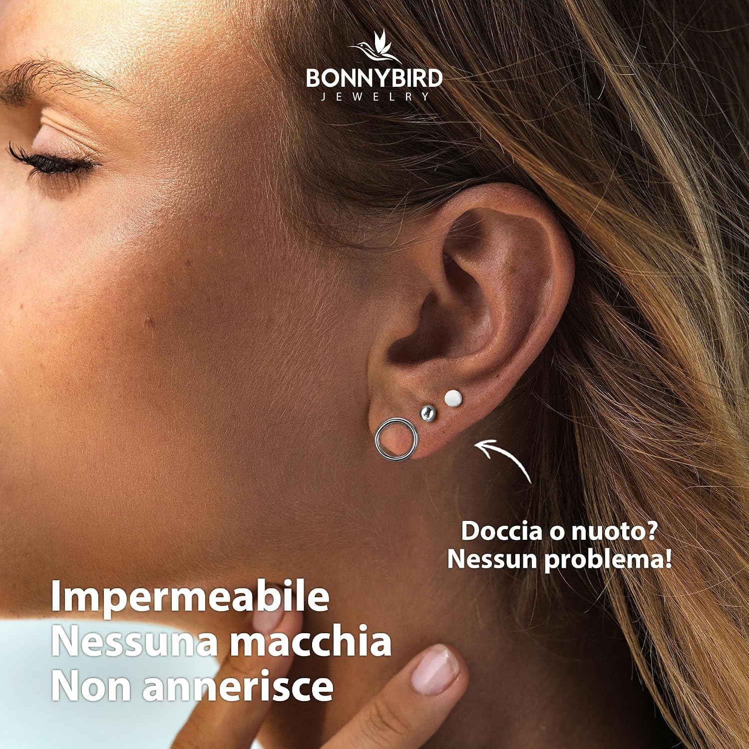 Detalle 2 de BONNYBIRD Orecchini in acciaio chirurgico donna anallergici 💍