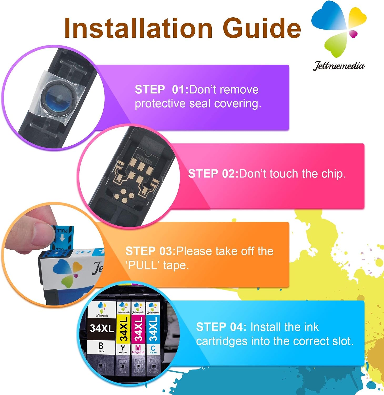 Detalle de Jettruemedia 34XL Ink Cartridges Replacement for Epson WorkForce Pro WF-3720/3725 (5-Pack)