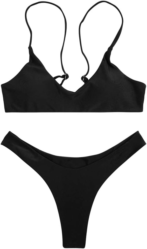 Detalle 2 de SherryDC Women's Solid Scoop Neck Push Up Padded Brazilian Thong Bikini Swimwear