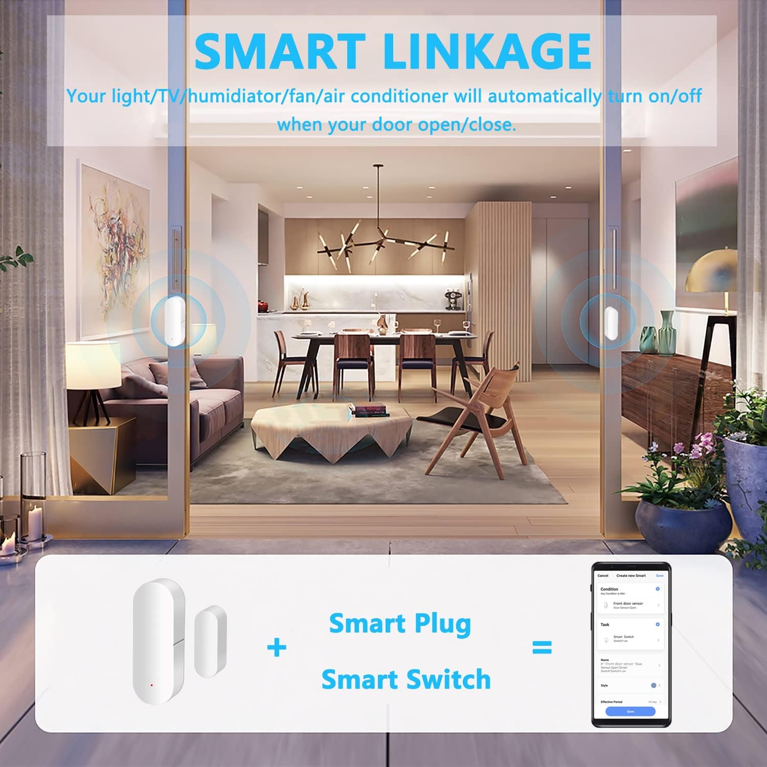 Detalle 2 de Sensore porta WiFi intelligente per finestre e porte, wireless, compatibile Alexa e Google Assistant (1 Pack)