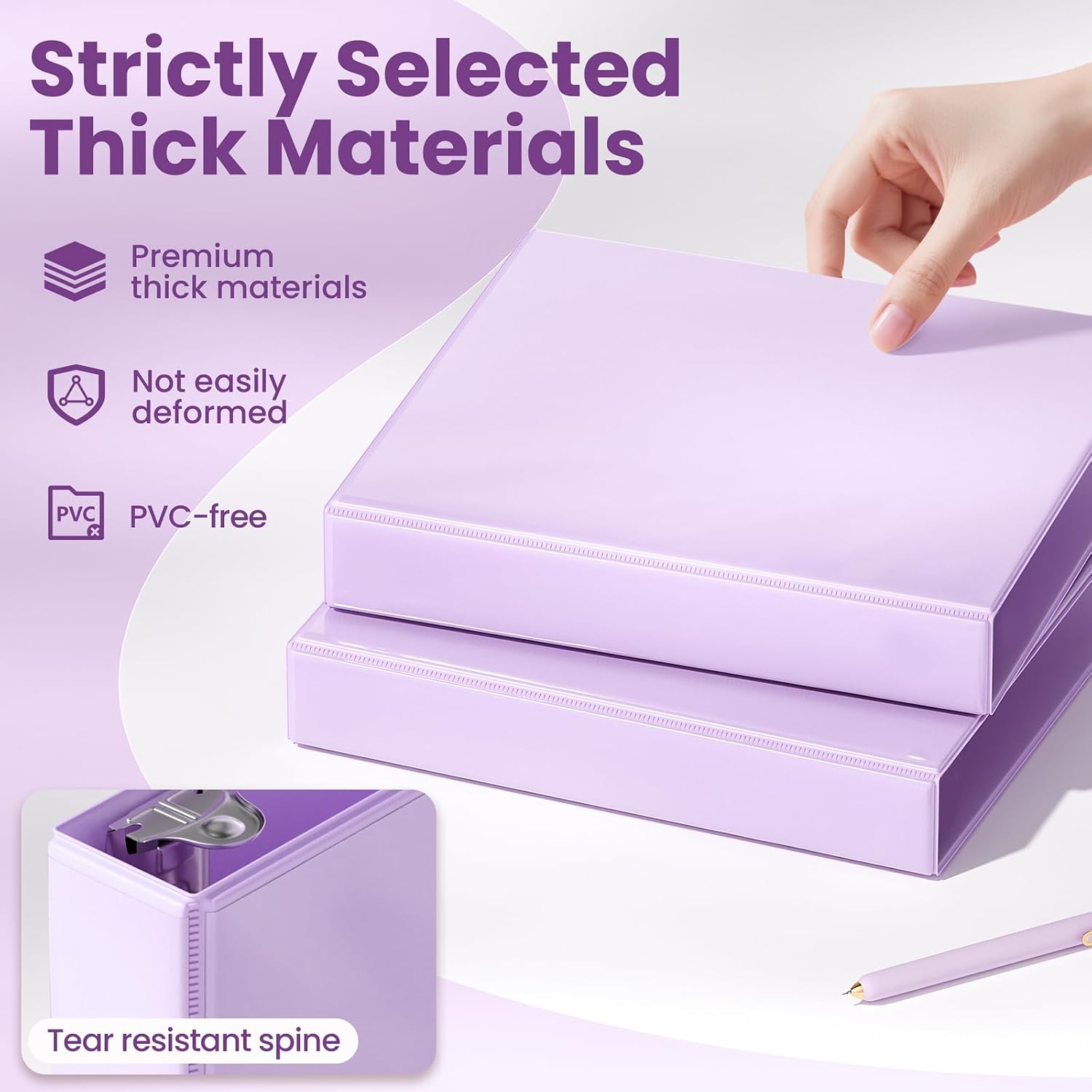 Detalle de SUNEE 1-Inch D-Ring Binder 2-Pack, Purple PVC-Free Clear View