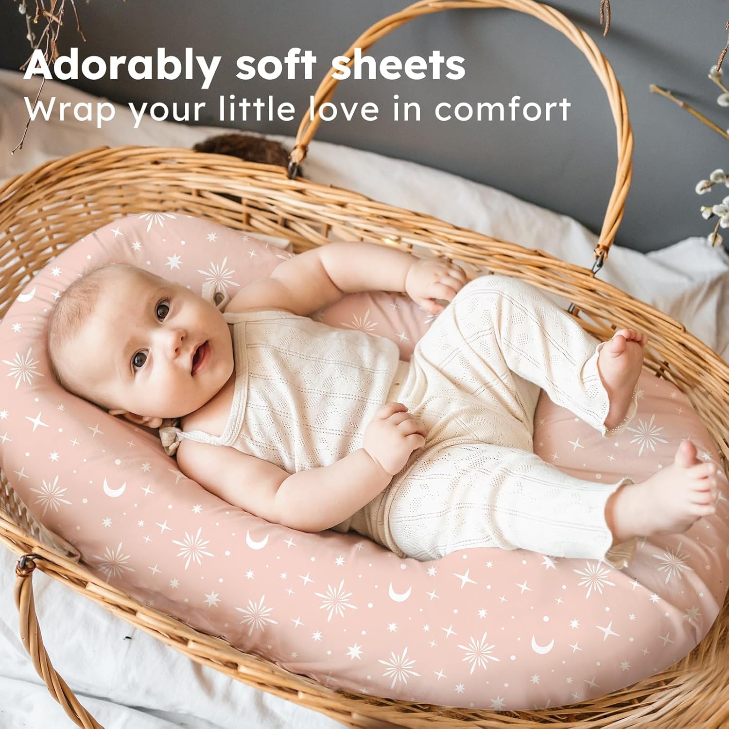 Thumbnail 4 de FIEMOL Baby Moses Basket Sheets 81x41 cm – 3-Pack Ultra-Soft Microfibre Pram Sheets in Pink Stars