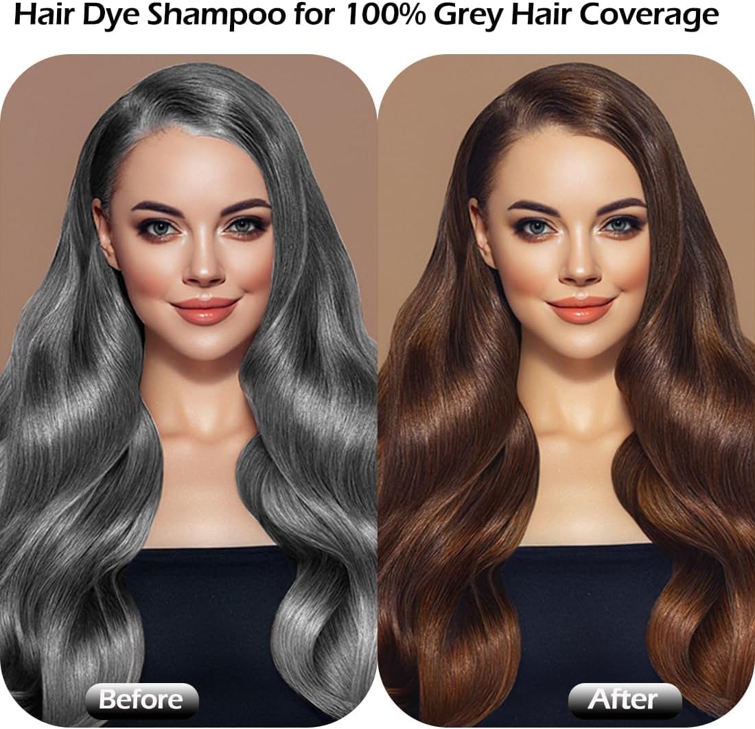 Detalle 2 de Shampoo Colorante Marrone Scuro 500ML per Capelli Bianchi – 3 in 1, effetto naturale e lucentezza