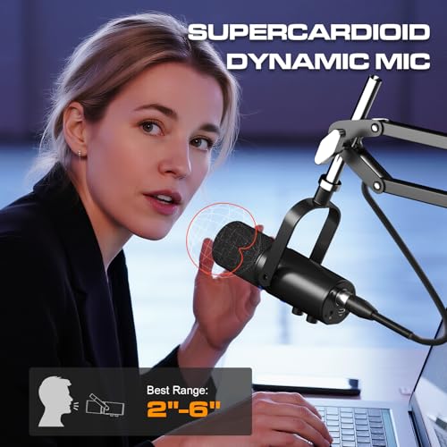 Detalle 2 de Ortizan USB XLR Dynamic Microphone with Boom Arm: A practical desk top kit for streaming and recording