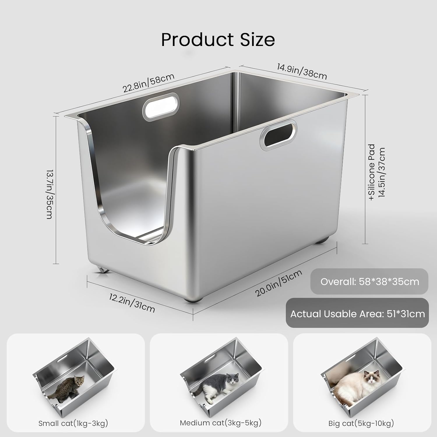 Thumbnail 1 de PTLOM Lebensmittelechtes Edelstahl Katzenklo XXXL mit 35 cm hohen Rändern (35 cm) – auslaufsicher & niedriger Einstieg