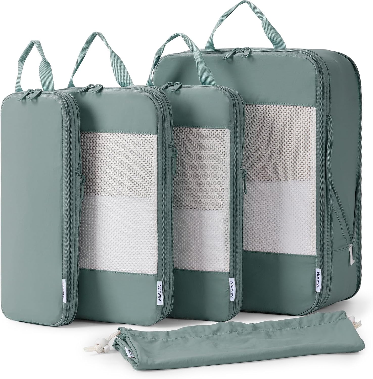 Detalle de Narwey 5 Set Compression Packing Cubes for Suitcases and Backpack (Green) – Travel Organisation Kit