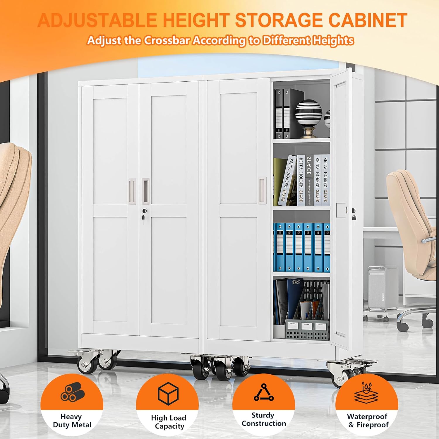Thumbnail 5 de pozdeg PD-WAL-155W 61-Inch Rolling Steel Storage Cabinet, White, 3 Shelves