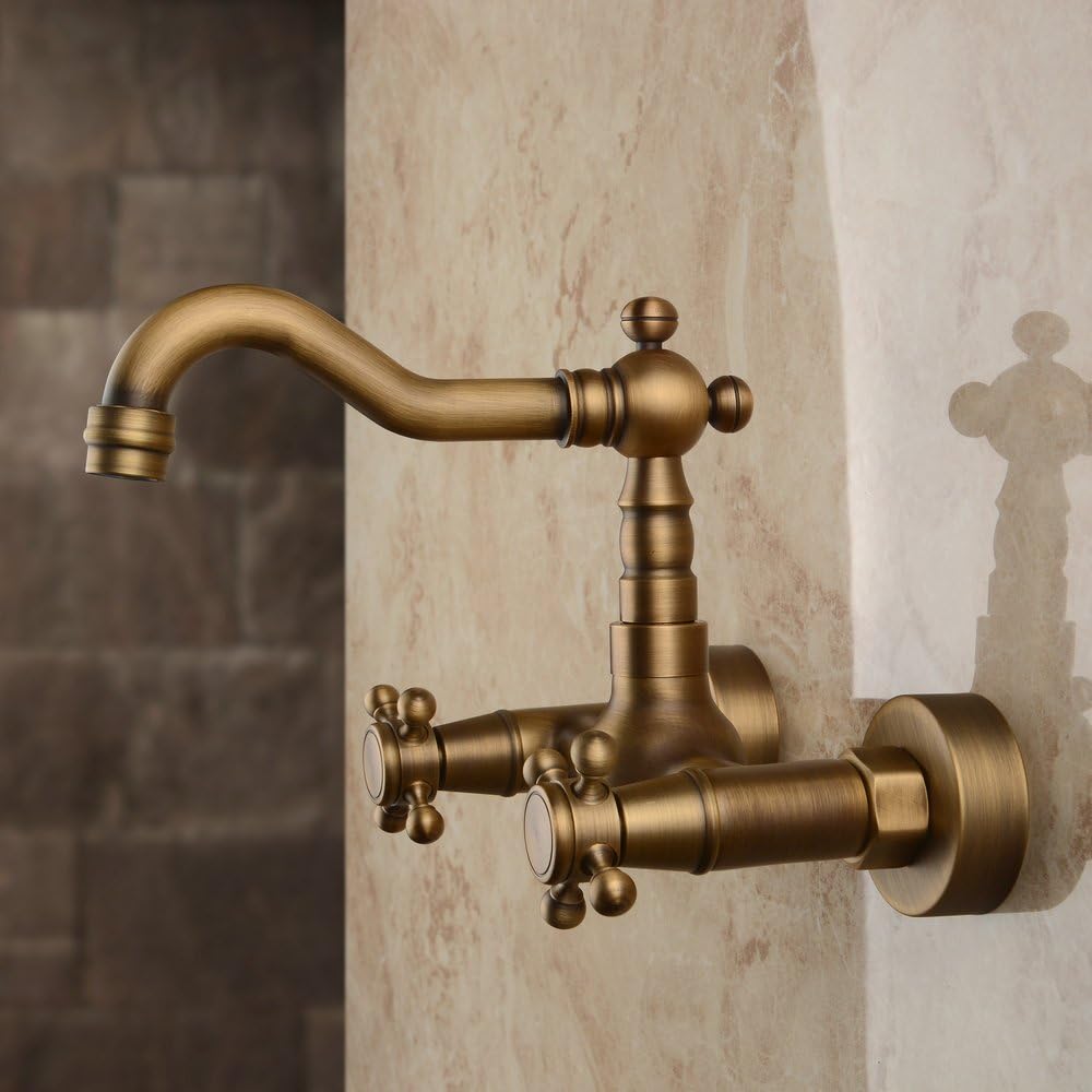 Detalle de Hiendure Messing Wandhalterung Bad/Wasserhahn Hochbogen – antik Messing, 360° Dreh-Auslauf