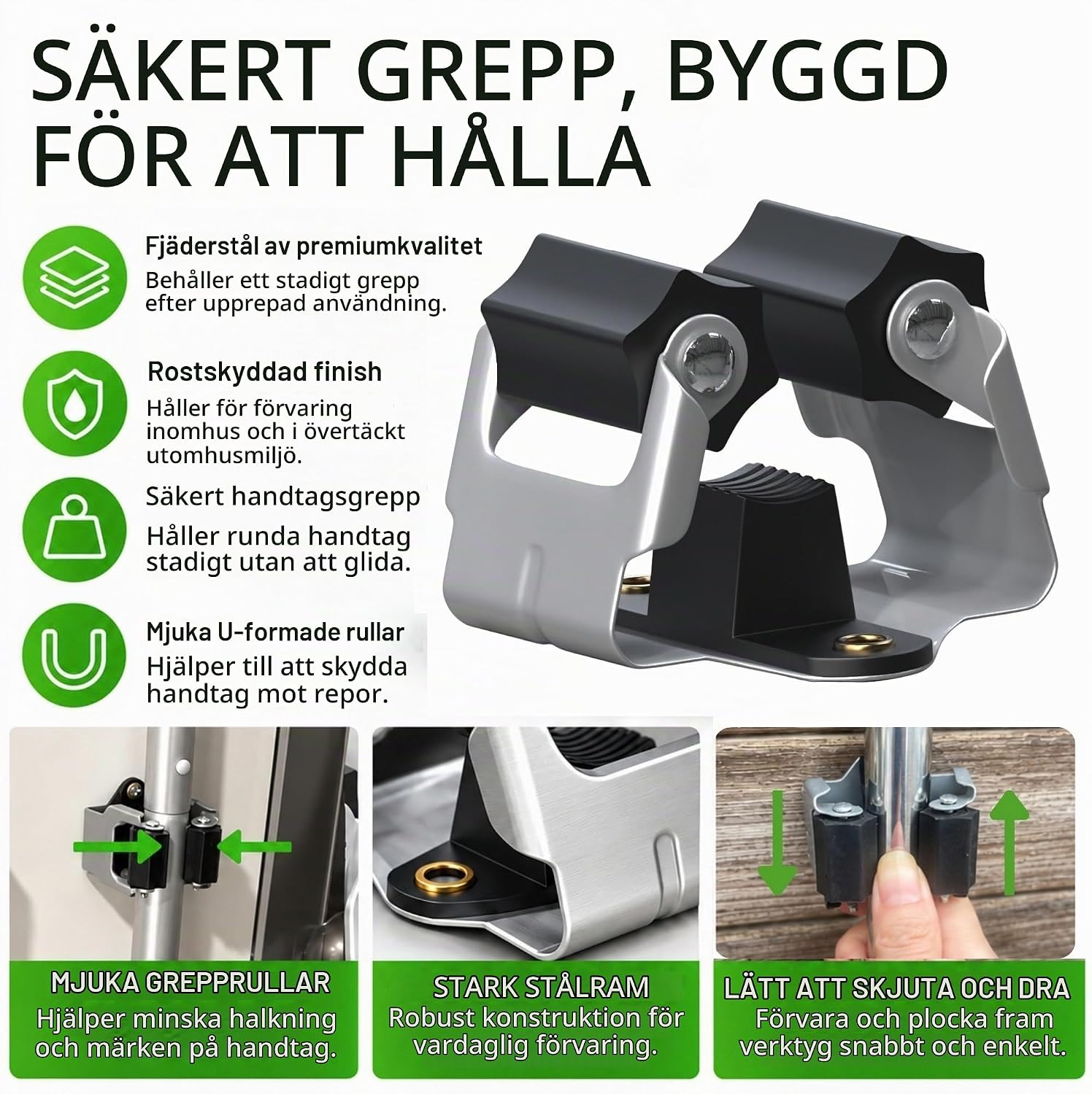 Detalle de 3-H 2018-25pc-black-spray mopphållare för vägg, 25-pack för skaft upp till 35 mm