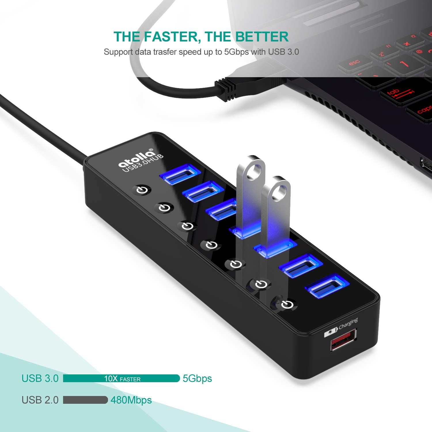 Thumbnail 2 de atolla Powered USB 3.0 Hub 7‑port with 20W power adapter 📱