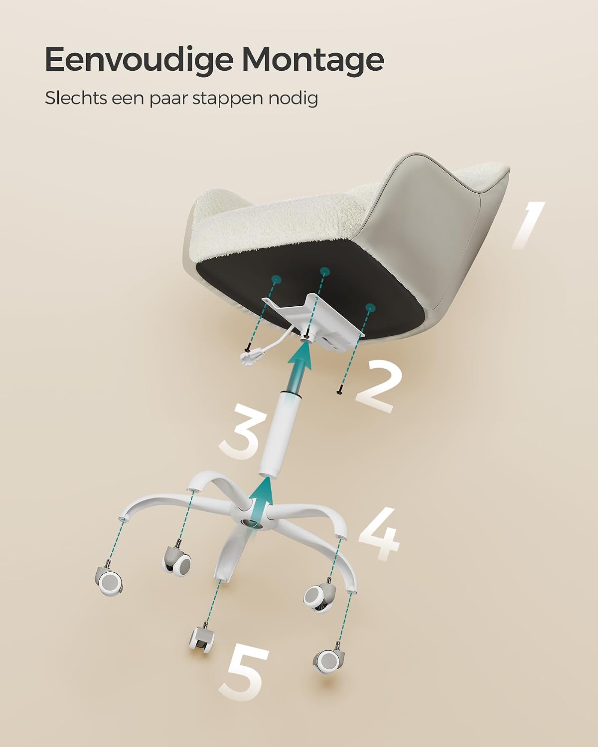 Thumbnail 6 de SONGMICS TYRA OBG019W01 bureaustoel met teddyfleece, PU en verstelbare zithoogte