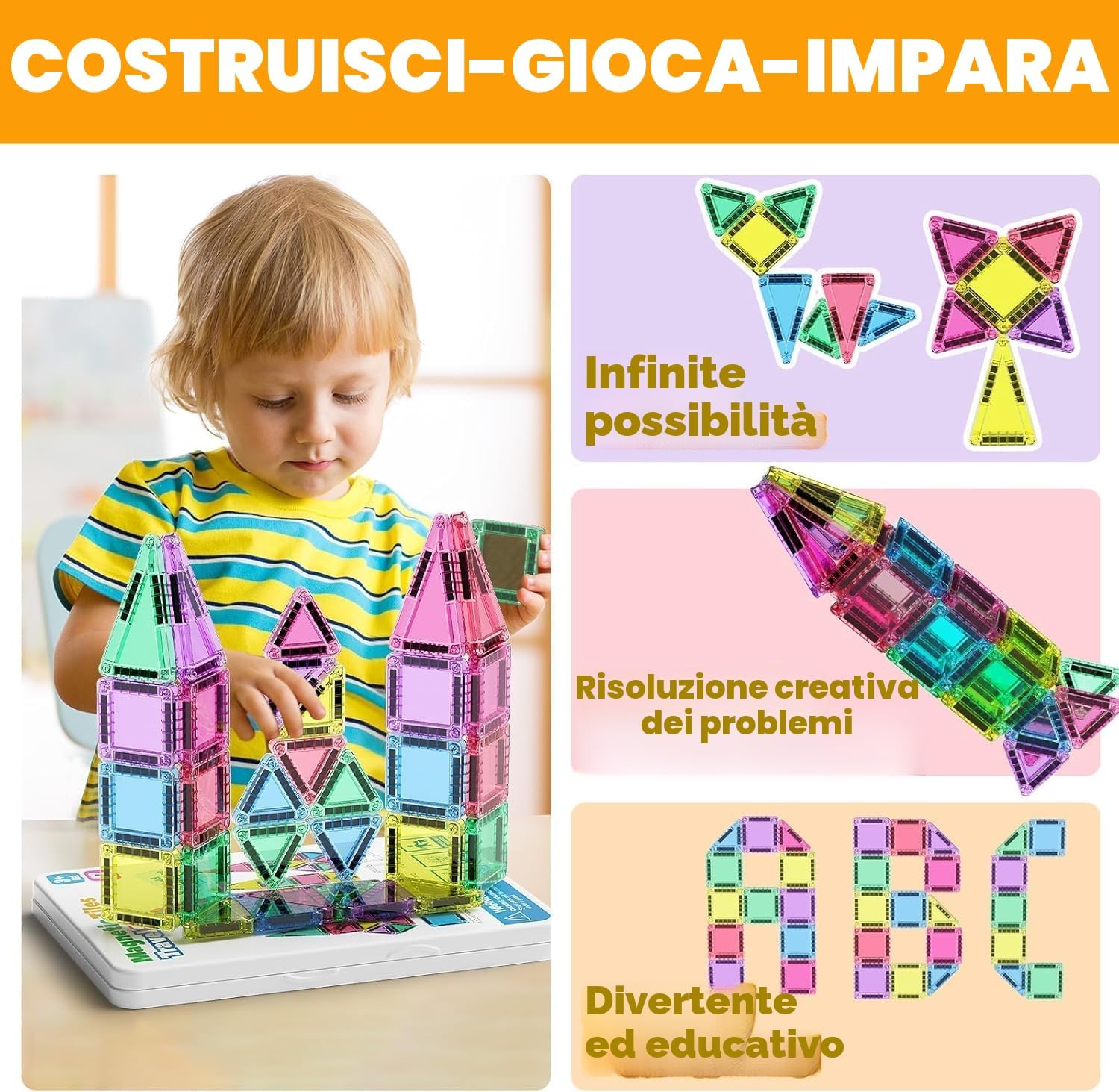 Detalle de Set di 42 mattonelle magnetiche da viaggio per bambini – educator e gioco creativo per 3+