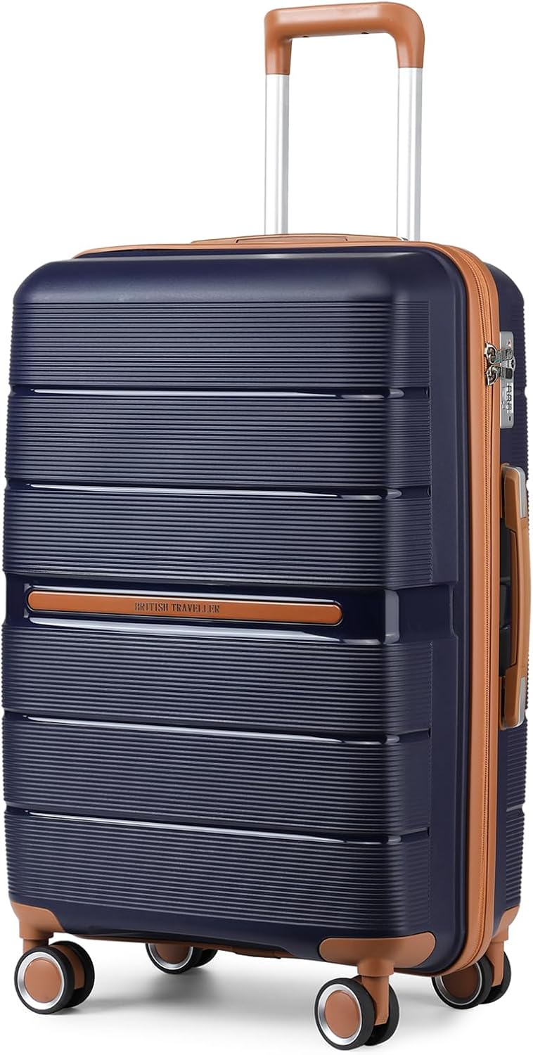 Detalle de British Traveller Suitcase Check in Hold Luggage: Lightweight PP Hard Shell with 4 Spinner Wheels