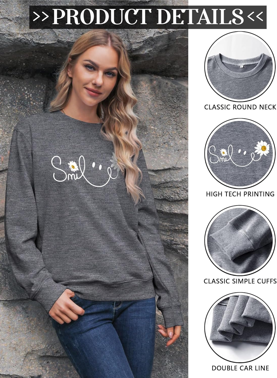 Thumbnail 3 de Yihelian Damen Sweatshirt Gänseblümchen Muster