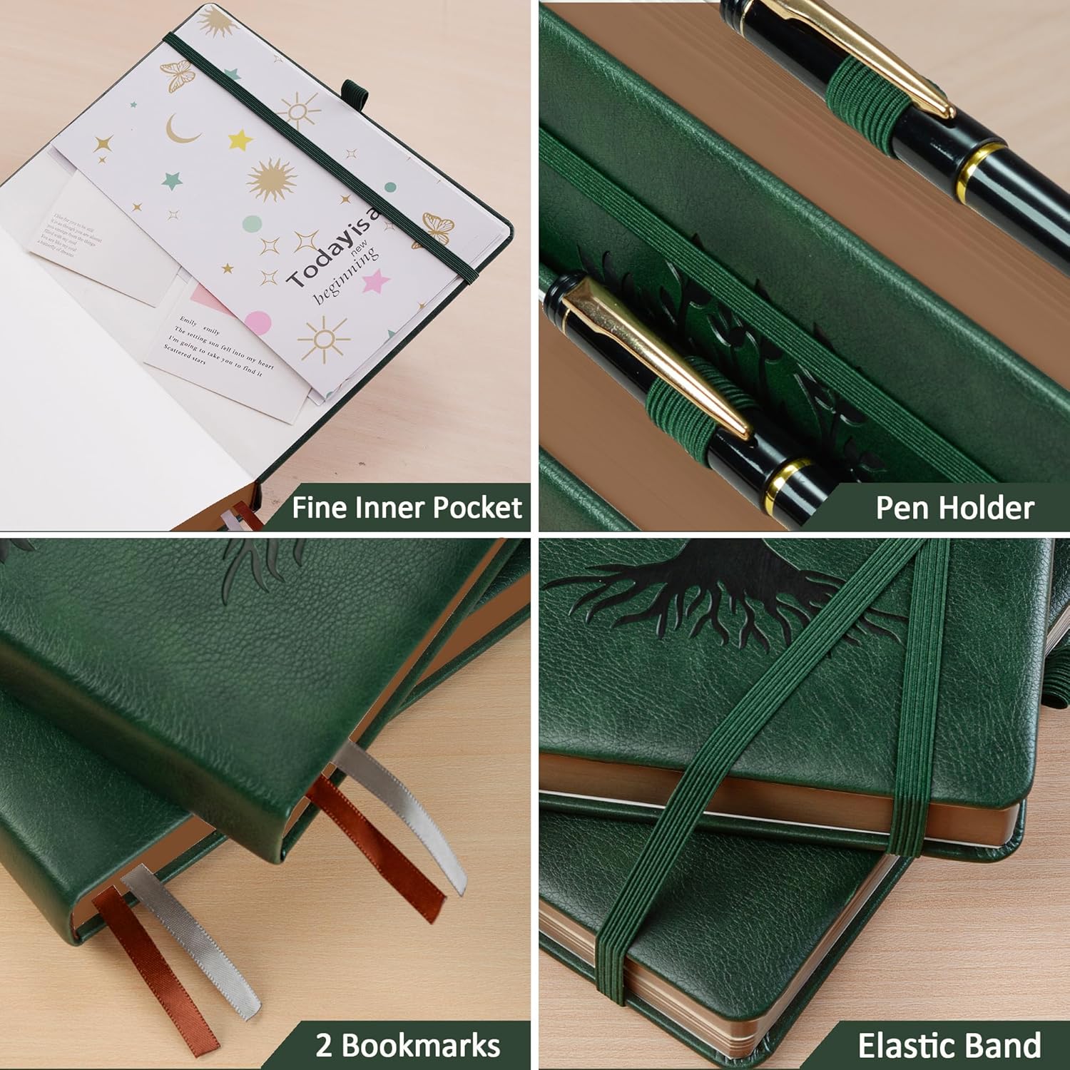 Thumbnail 3 de ZXHQ B5 360-Page Lined Journal Notebook with Pen Set and Pocket (Tree of Life, Dark Green)
