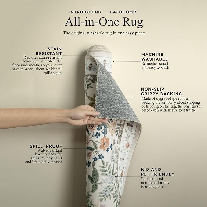 Detalle de 5x7 Machine-Washable Stain-Resistant Low Pile Area Rug (Non-Slip, Vintage/Farmhouse Style)