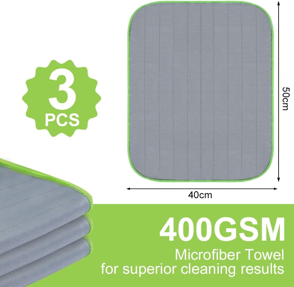 Thumbnail 1 de Adiwo Chiffon Magique Microfibre Carbone — 3X Serviettes Sans Trace (40 x 50 cm) + Pack de 6 lingettes 30x30 cm, Vert Fluo