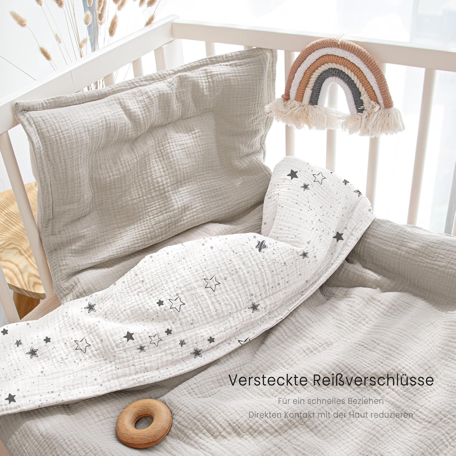 Thumbnail 3 de lulumoon Musselin Baby-Bettwäsche (80x80) – Bezug für 80x80 + Kissenbezug, Baumwolle nach Oeko-TEX