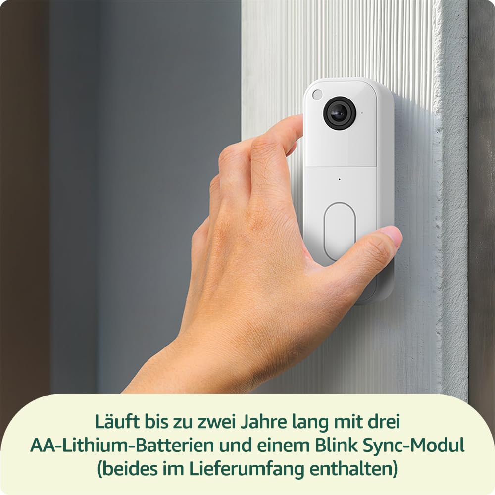 Detalle de Blink Videotürklingel System – Kopf- bis Fuß-Aufnahmen in HD, 2 Jahre Batterielaufzeit, IP65, inklusive Sync-Basismodul