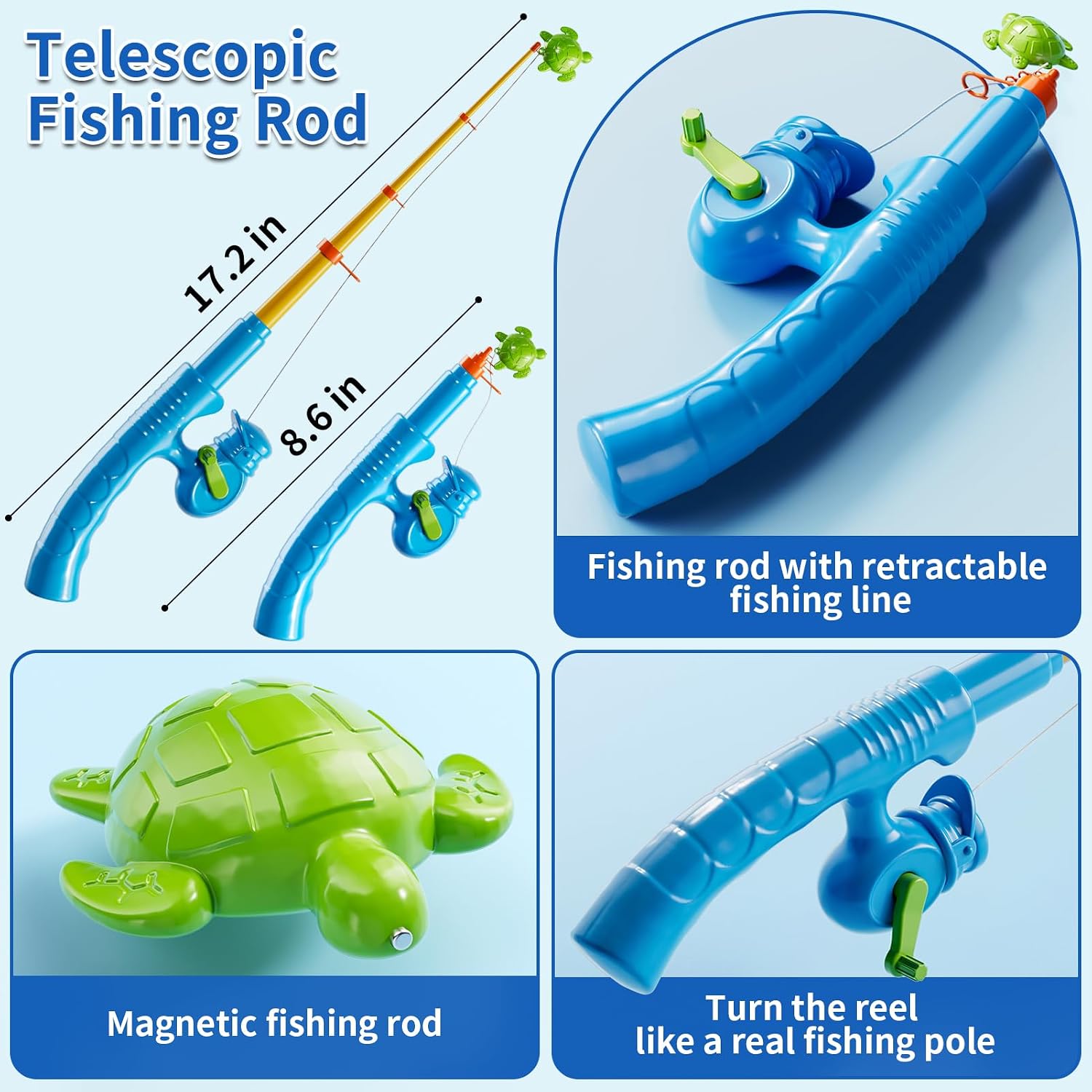 Detalle de Magnetic Fishing Game Toy Set with Rod, Net and Floating Sea Creatures for Kids 3–8