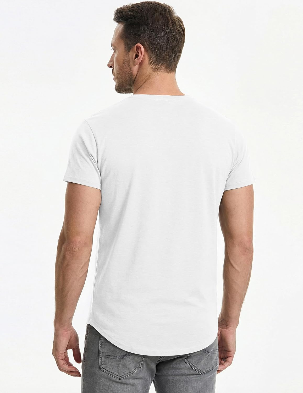Detalle 2 de JMIERR Men's 3-Pack Cotton Hipster Longline Crewneck T-Shirts