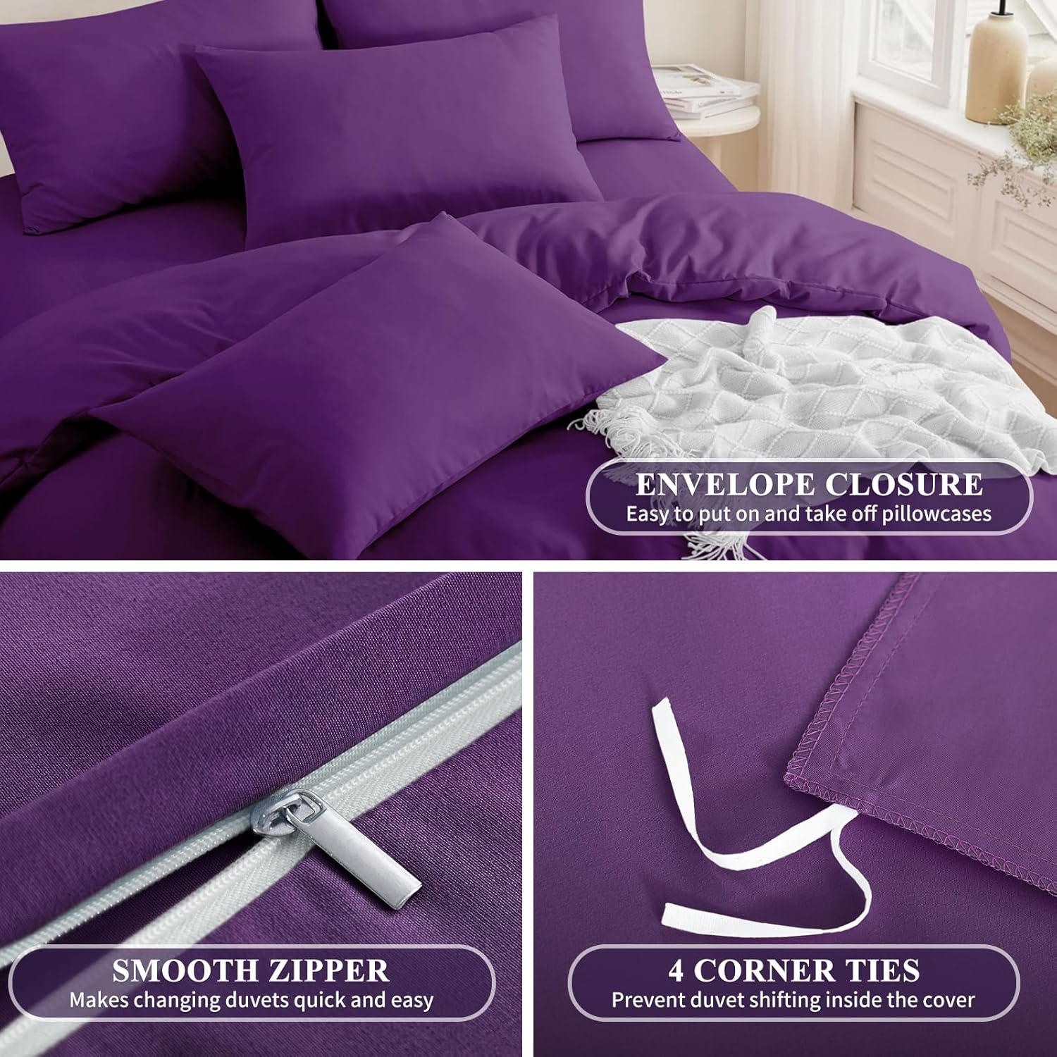 Detalle de Aisbo Double Duvet Set with Sheet – Purple, 4 Pieces