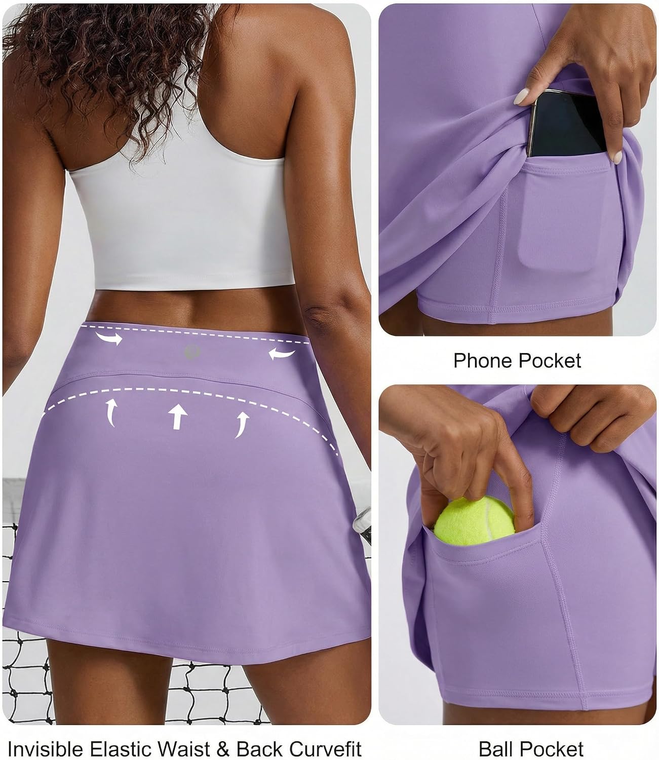 Detalle de PINSPARK Women Tennis Skirts Invisible Elastic Waist Skort with 2 Pockets