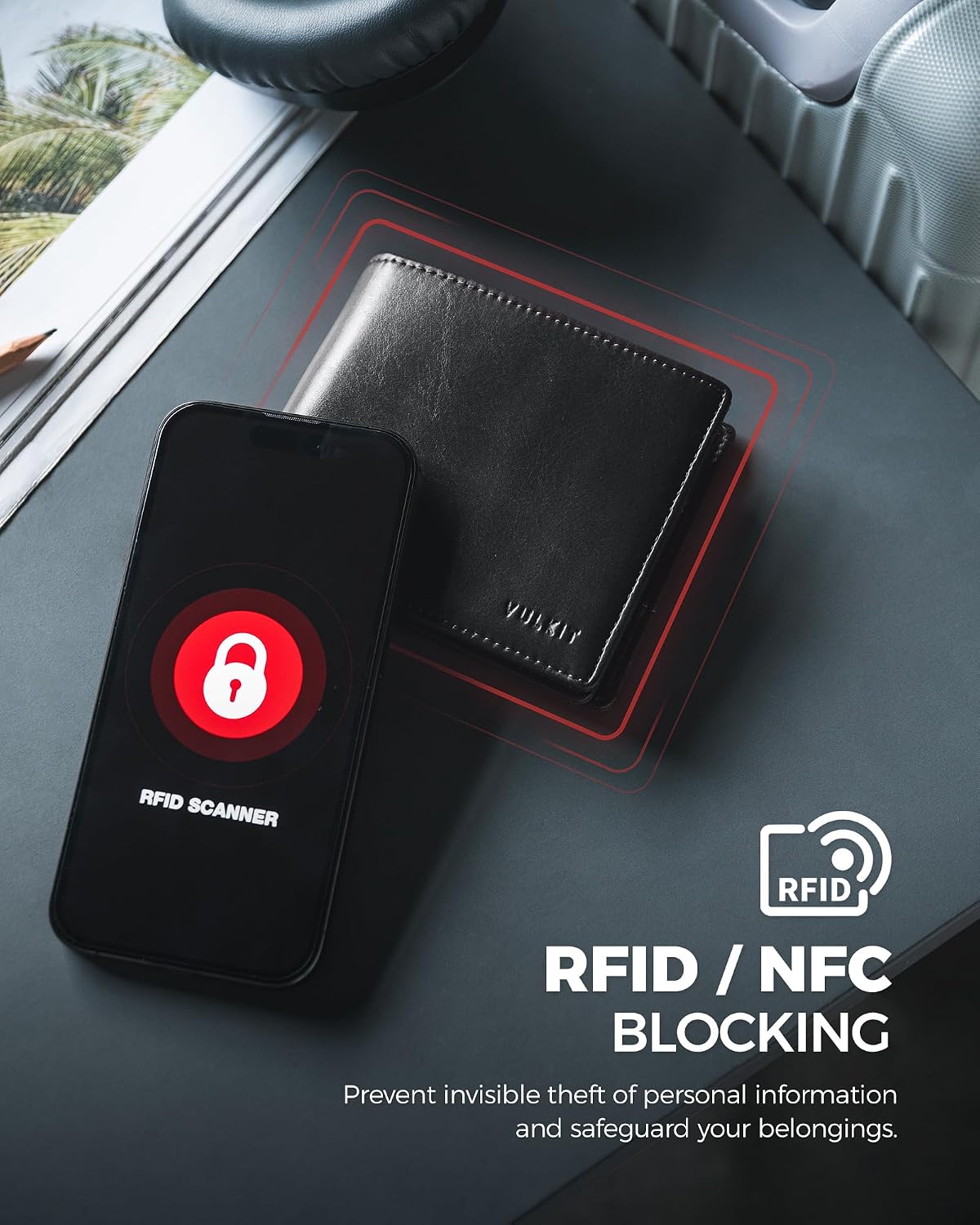 Thumbnail 5 de VULKIT Bifold Leather Wallet RFID Blocking