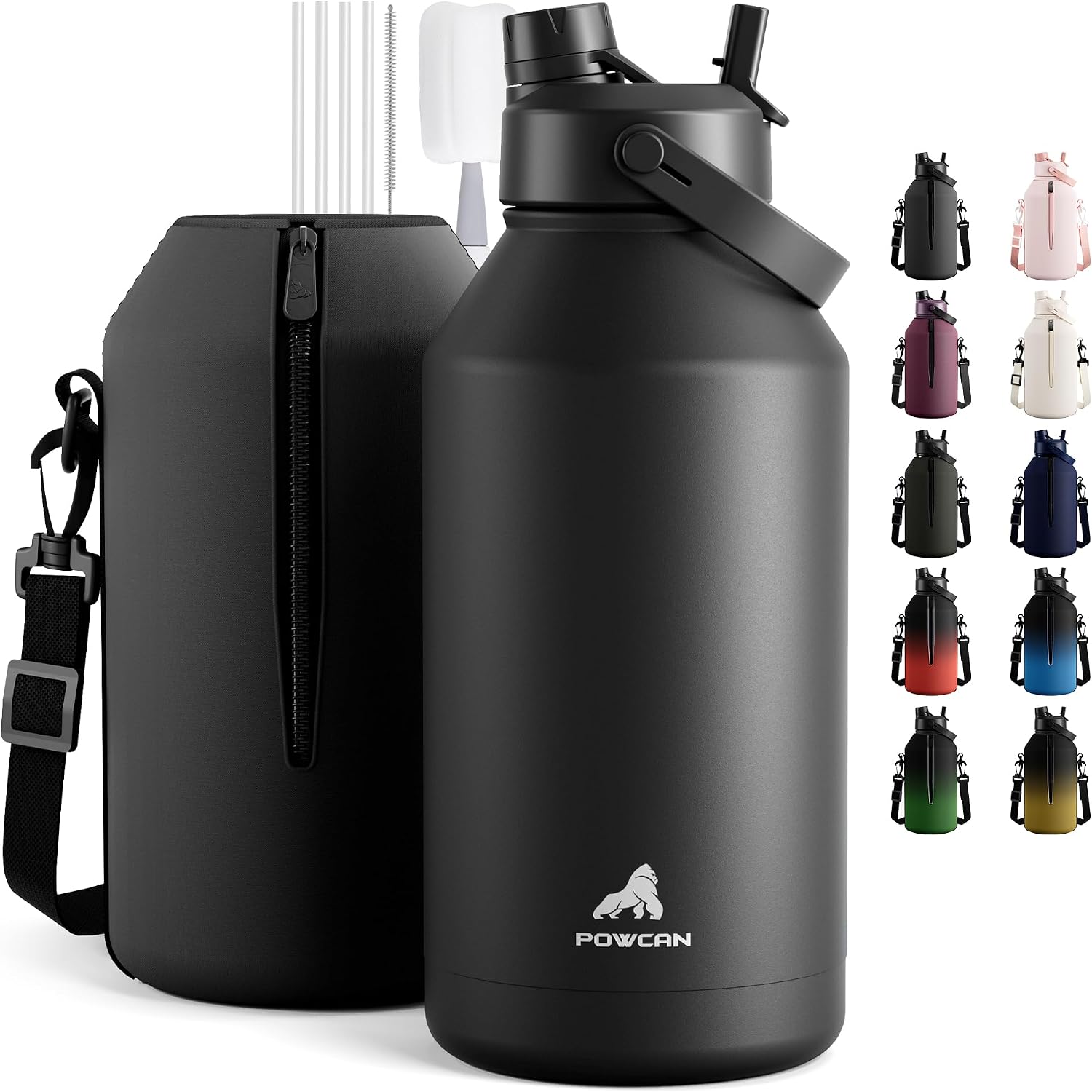 Detalle de POWCAN 64 oz Insulated Water Bottle with 2-in-1 Lid (Midnight)