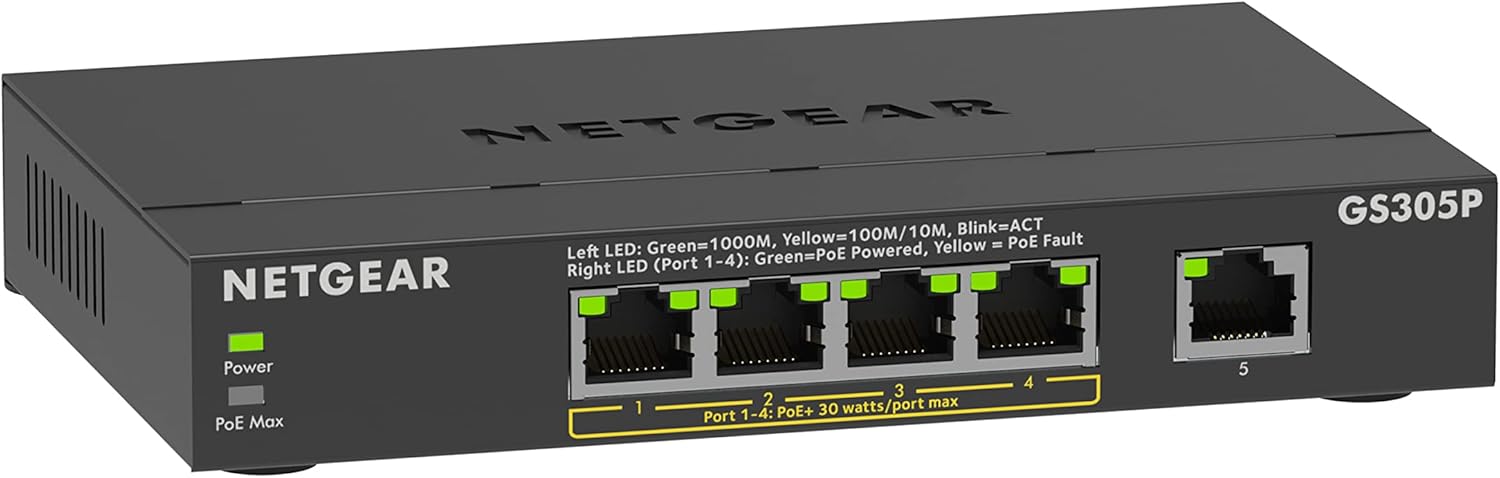 Detalle de NETGEAR GS305P switch Ethernet unmanaged PoE+ a 5 porte (4 PoE+ fino a 63 W)