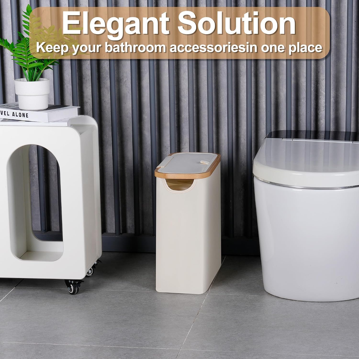 Thumbnail 6 de efluky 28L Toilettenpapier Aufbewahrung Korb mit Deckel – Bambus, schmaler Stellkorb für 9–12 Rollen, Beige