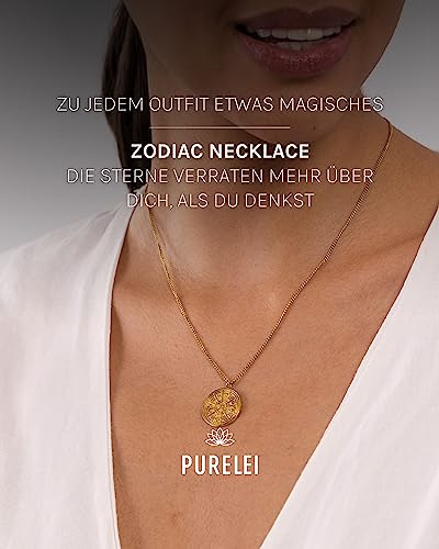 Detalle de Purelei Zodiac Kette für Damen, goldfarben, aus Edelstahl, wasserfest, 40–45 cm